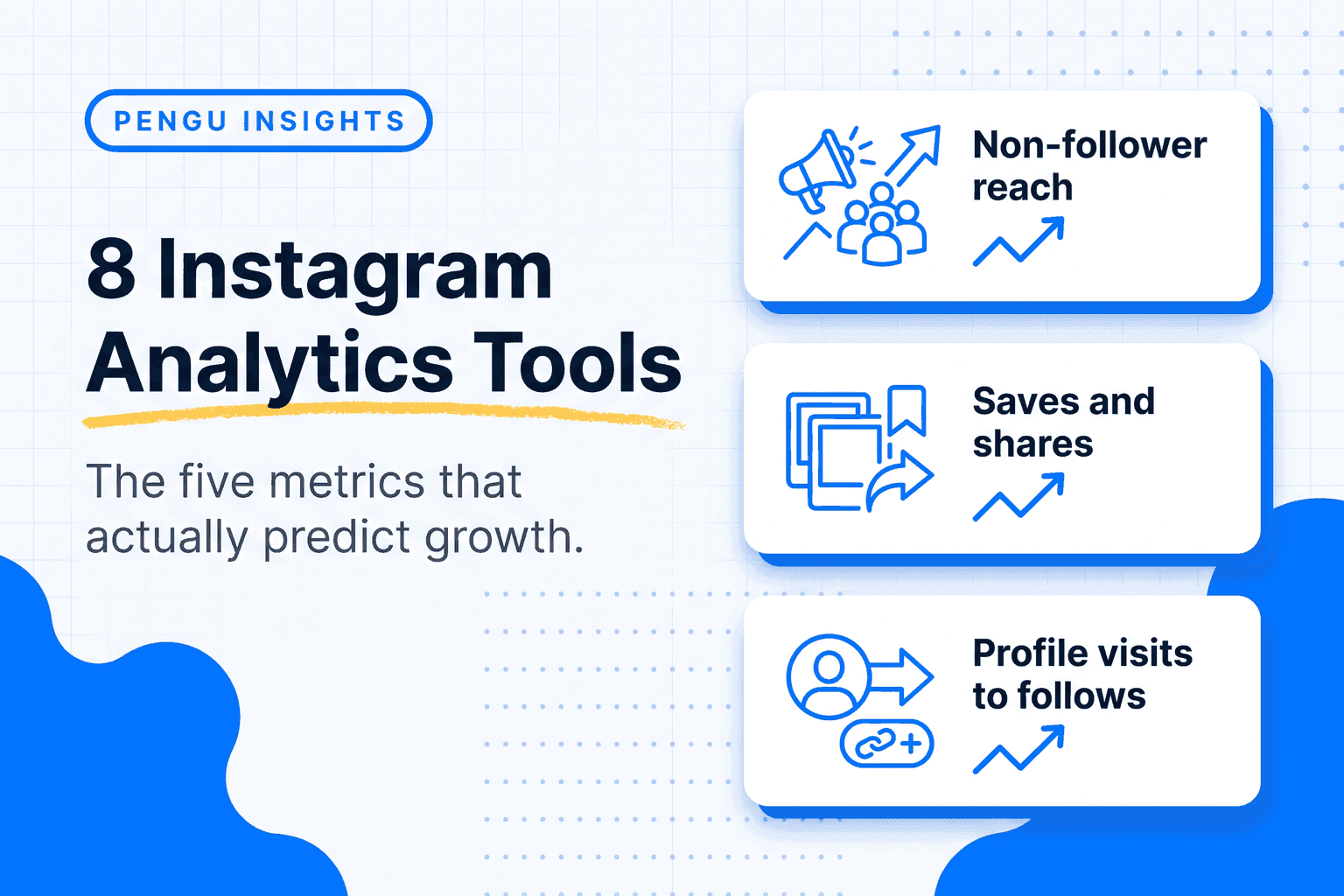 Illustration of an Instagram analytics dashboard showing reach, saves, and competitor benchmarking metrics